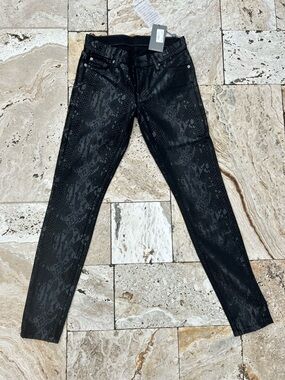 7 For All Mankind Black Skinny Jeans - Snake Print